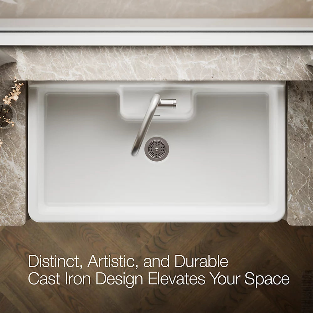 Kohler Farmstead® 45" top-/wall-mount single-bowl workstation farmhouse kitchen sink