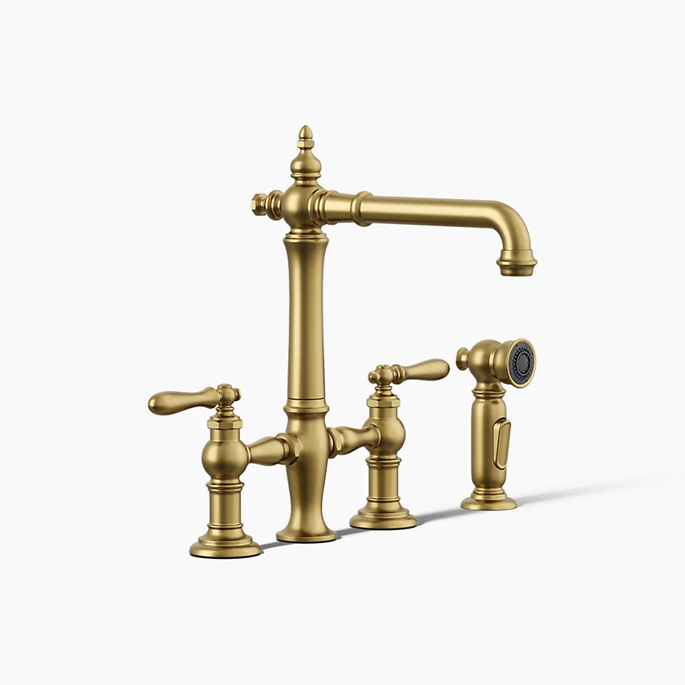 Kohler Three-hole bridge kitchen sink faucet with side sprayer