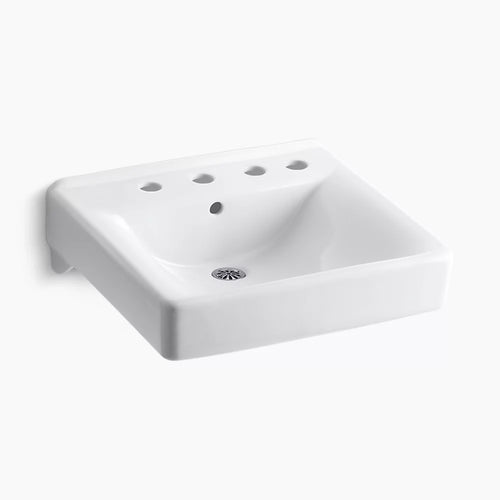 Kohler 20" x 18" wall-mount/concealed arm carrier bathroom sink with 8" widespread faucet holes and right-hand soap dispenser hole