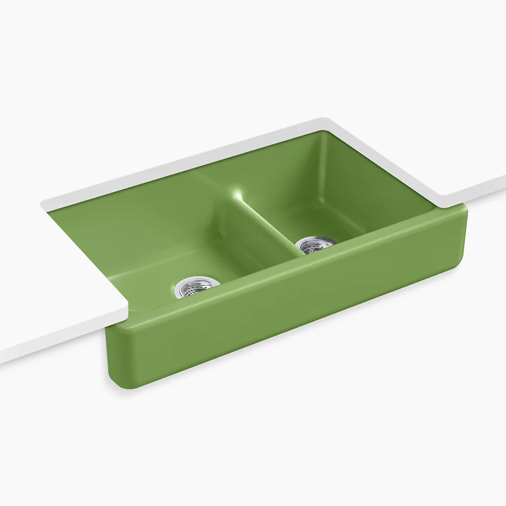 Kohler Smart Divide® 35-1/2" undermount double-bowl farmhouse kitchen sink with short apron