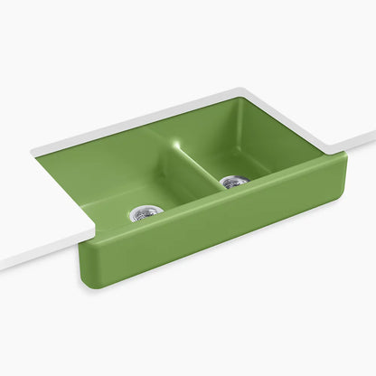 Kohler Smart Divide® 35-1/2" undermount double-bowl farmhouse kitchen sink with short apron