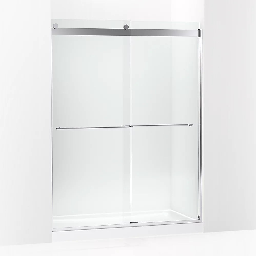 Kohler Frameless sliding shower door, 77-9/16" H x 56-5/8 - 59-5/8" W, with 5/16"-thick Crystal Clear glass