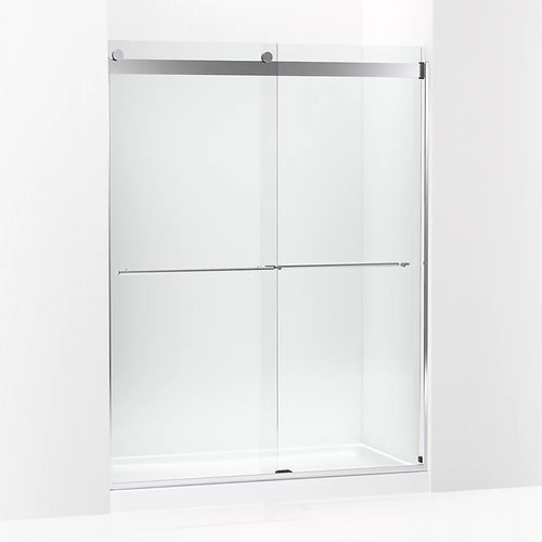 Kohler Frameless sliding shower door, 77-9/16" H x 56-5/8 - 59-5/8" W, with 5/16"-thick Crystal Clear glass