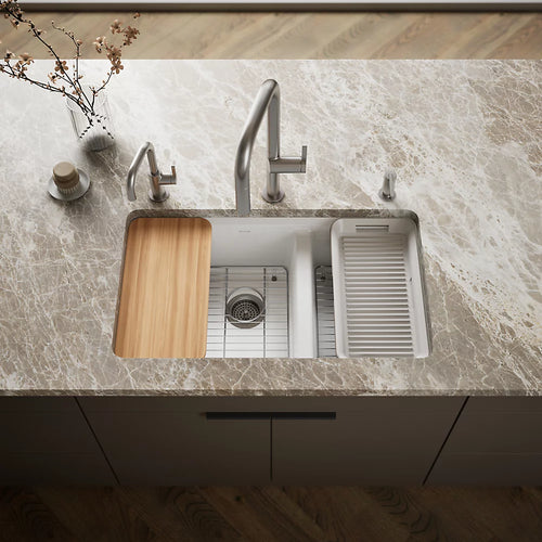 Kohler Riverby® 33" undermount double-bowl workstation kitchen sink