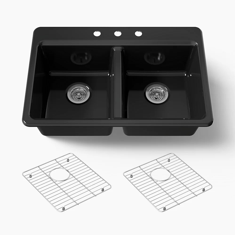 Kohler Riverby® 33" top-mount double-bowl kitchen sink