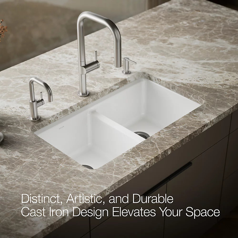 Kohler Riverby® 33" undermount double-bowl kitchen sink