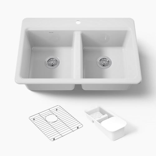 Kohler Riverby® 33" top-mount double-bowl workstation kitchen sink