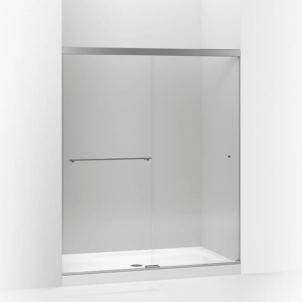 Kohler Sliding shower door, 70" H x 56-5/8 - 59-5/8" W, with 5/16" thick Crystal Clear glass