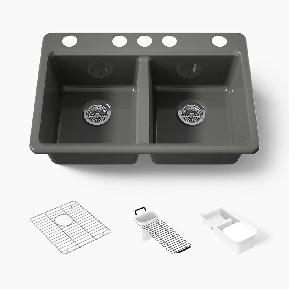 Kohler Riverby® 33" undermount double-bowl workstation kitchen sink