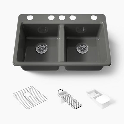 Kohler Riverby® 33" undermount double-bowl workstation kitchen sink