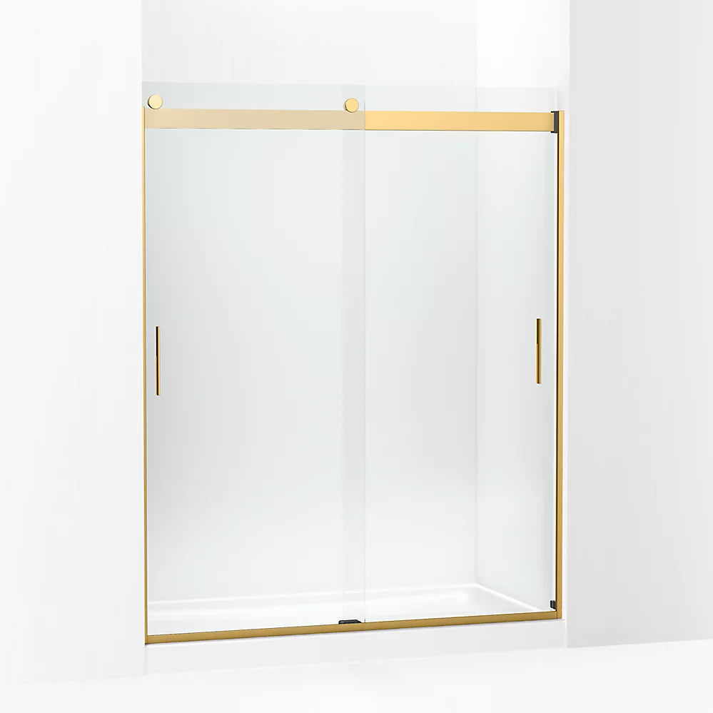 Kohler Sliding shower door, 74" H x 56-5/8 - 59-5/8" W, with 1/4" thick Crystal Clear glass