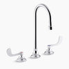 Kohler 0.5 gpm widespread bathroom sink faucet with laminar flow, gooseneck spout and wristblade handles, drain not included