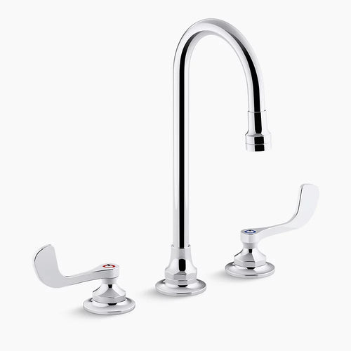 Kohler 0.5 gpm widespread bathroom sink faucet with laminar flow, gooseneck spout and wristblade handles, drain not included