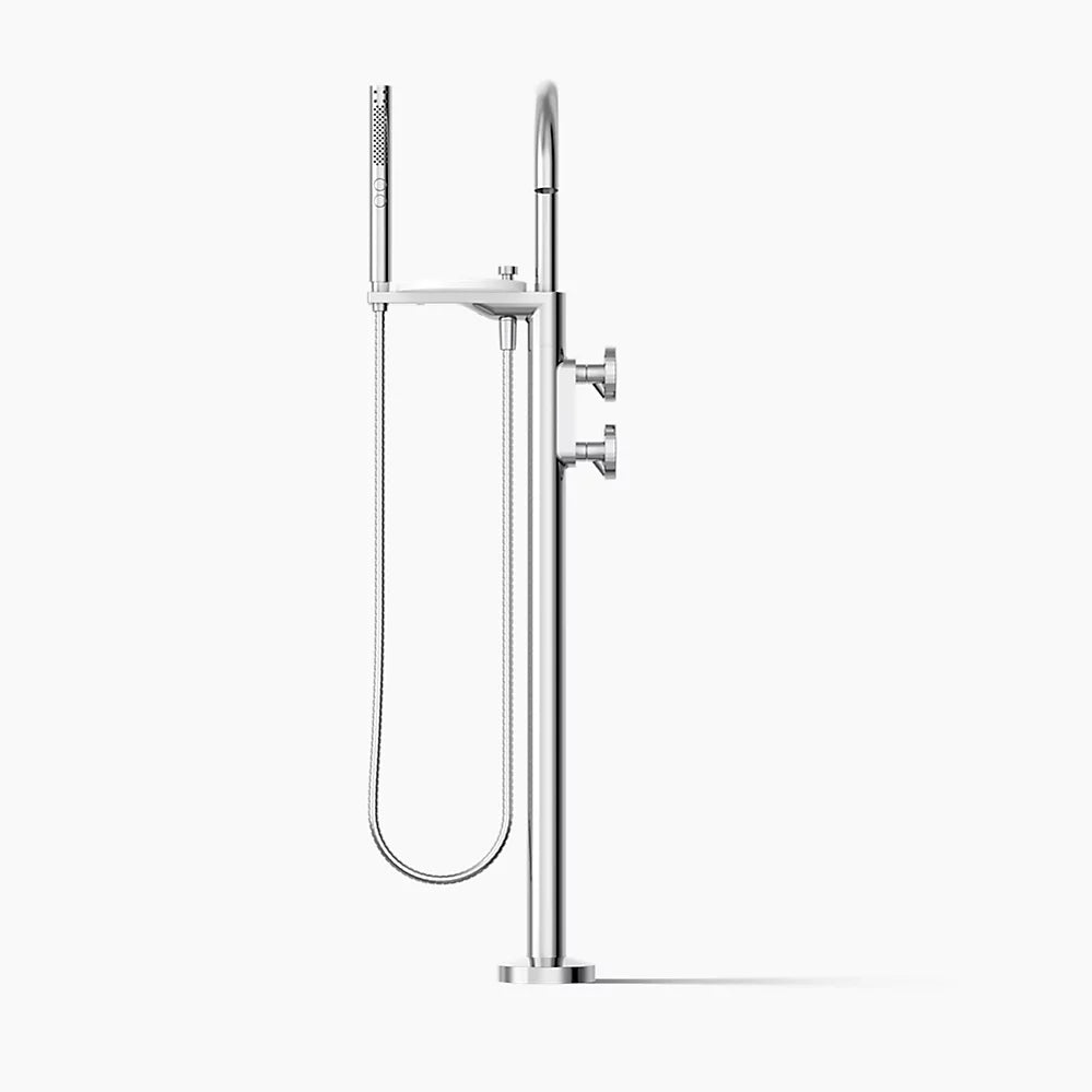 Kohler Floor-mount bath filler trim with industrial handles and handshower