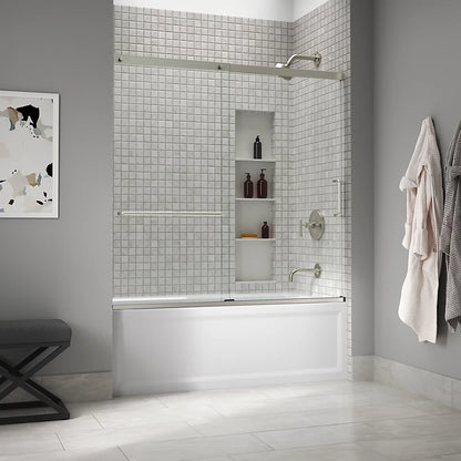 Kohler Sliding bath door, 56-3/4" H x 56-1/4 - 59-5/8" W with heavy 5/16" thick Crystal Clear glass