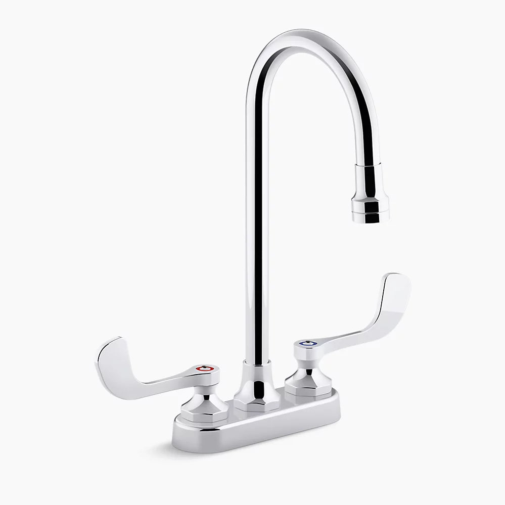 Kohler 0.5 gpm centerset bathroom sink faucet with aerated flow, gooseneck spout and wristblade handles, drain not included