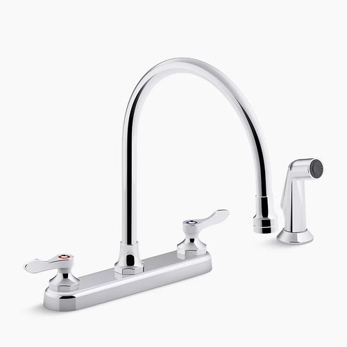 Kohler 1.5 gpm kitchen sink faucet with 9-5/16" gooseneck spout, matching finish sidespray, aerated flow and lever handles