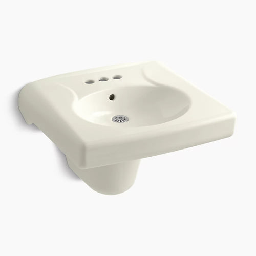 Kohler Wall-mount or concealed carrier arm mount commercial bathroom sink with 4" centerset faucet holes and shroud