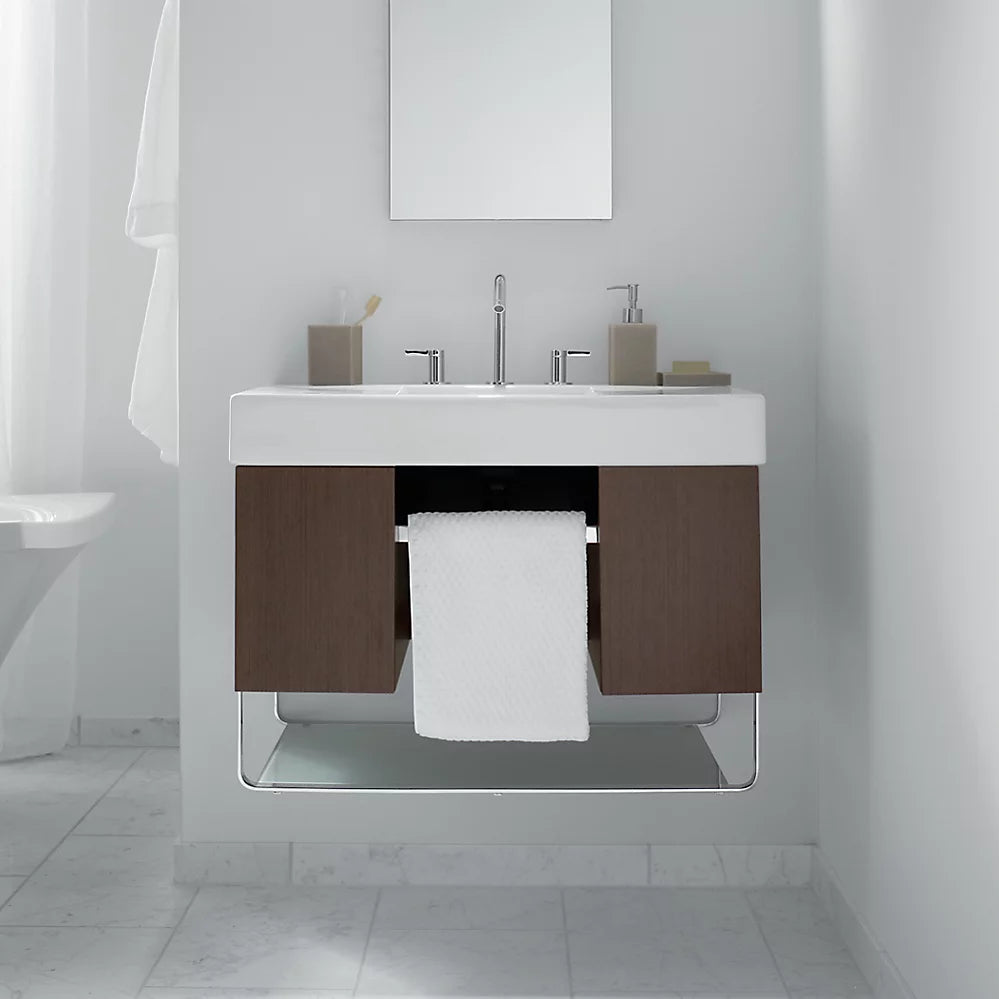 Kohler 15" W x 36-1/8" H aluminum single-door medicine cabinet with 107 degree hinge