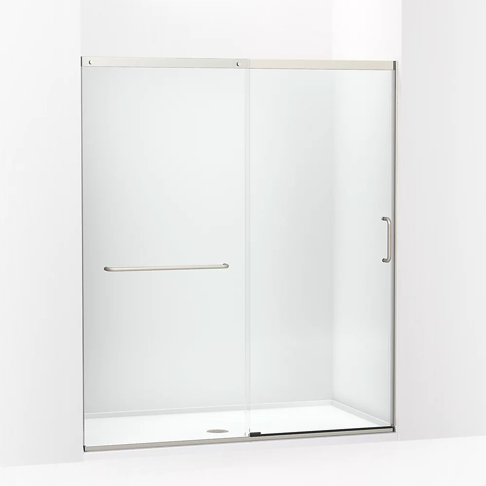 Kohler Sliding shower door, 75-1/2" H x 62-1/4 - 65-5/8" W, with heavy 5/16" thick Crystal Clear glass