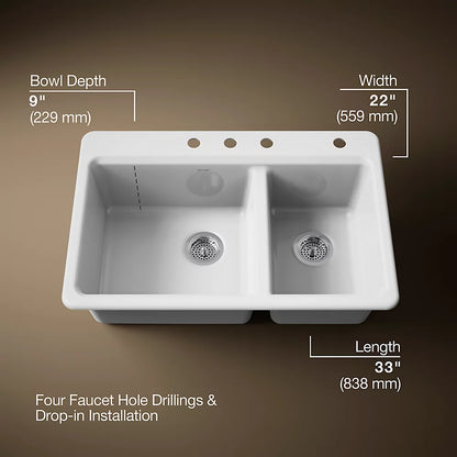 Kohler Riverby® 33" top-mount double-bowl kitchen sink