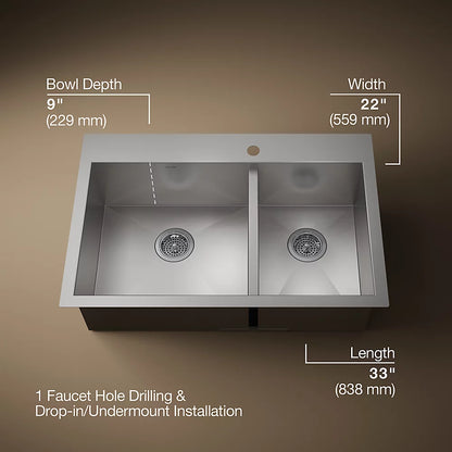 Kohler Vault™ 33" top-/undermount double-bowl kitchen sink