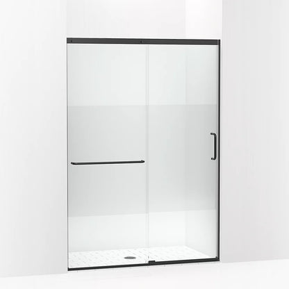 Kohler Sliding shower door, 75-1/2" H x 50-1/4 - 53-5/8" W, with heavy 5/16" thick Crystal Clear glass with privacy band