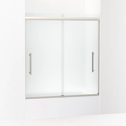 Kohler Frameless sliding bath door, 63-9/16" H x 54-5/8 - 59-5/8" W, with 5/16" thick Frosted glass
