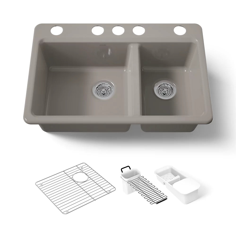 Kohler Riverby® 33" undermount double-bowl workstation kitchen sink