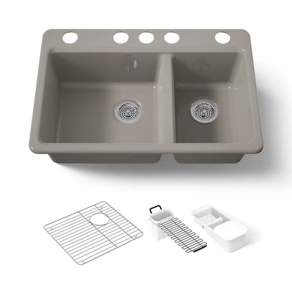 Kohler Riverby® 33" undermount double-bowl workstation kitchen sink