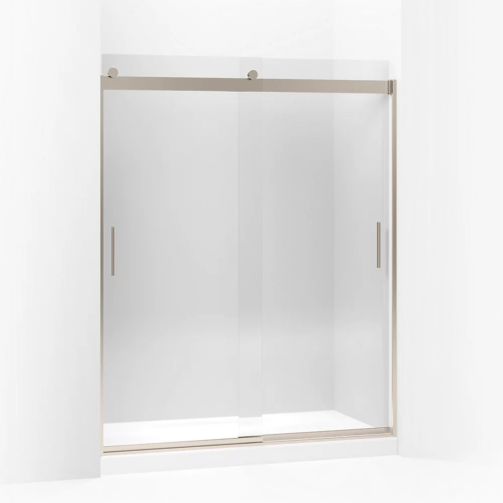 Kohler Sliding shower door, 74" H x 56-5/8 - 59-5/8" W, with 1/4" thick Crystal Clear glass