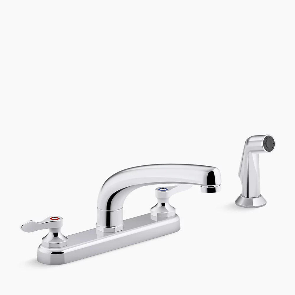 Kohler 1.5 gpm kitchen sink faucet with 8-3/16" swing spout, matching finish sidespray, aerated flow and lever handles