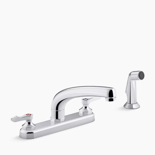 Kohler 1.5 gpm kitchen sink faucet with 8-3/16" swing spout, matching finish sidespray, aerated flow and lever handles