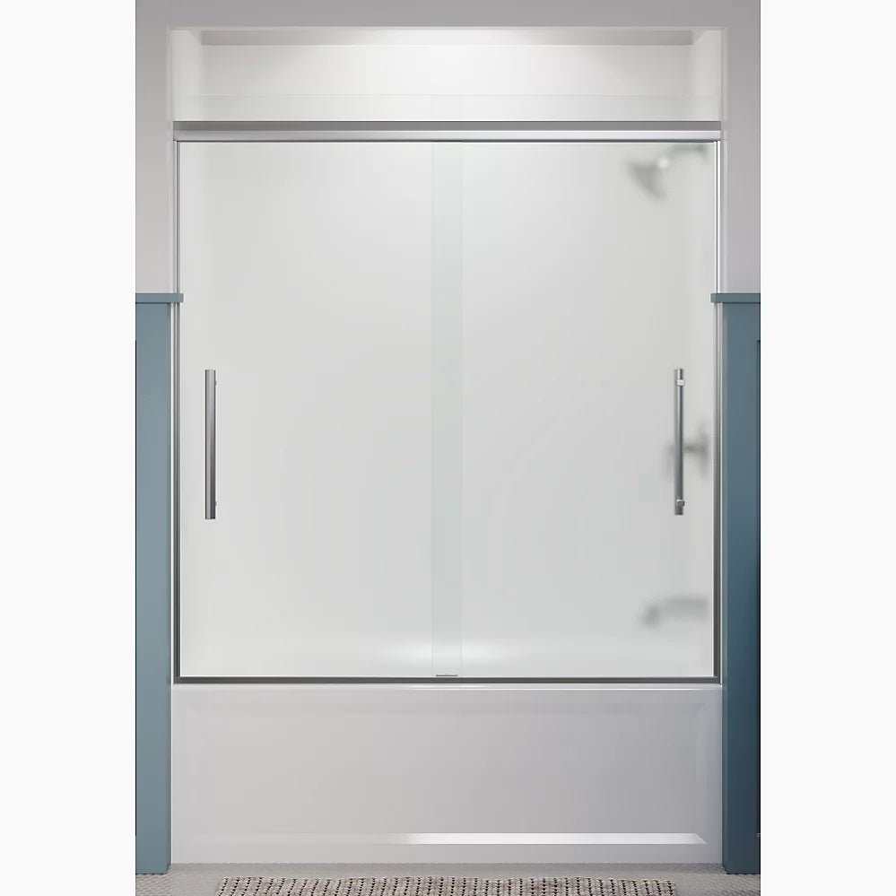 Kohler Frameless sliding bath door, 63-9/16" H x 54-5/8 - 59-5/8" W, with 5/16" thick Frosted glass