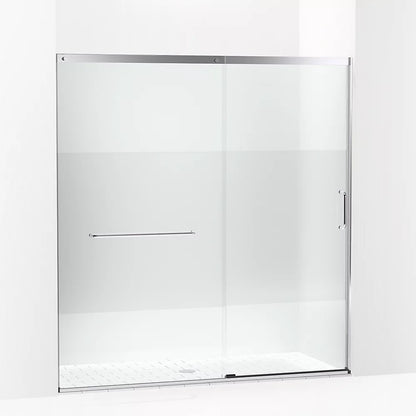 Kohler Sliding shower door, 75-1/2" H x 68-1/4 - 71-5/8" W, with heavy 5/16" thick Crystal Clear glass with privacy band