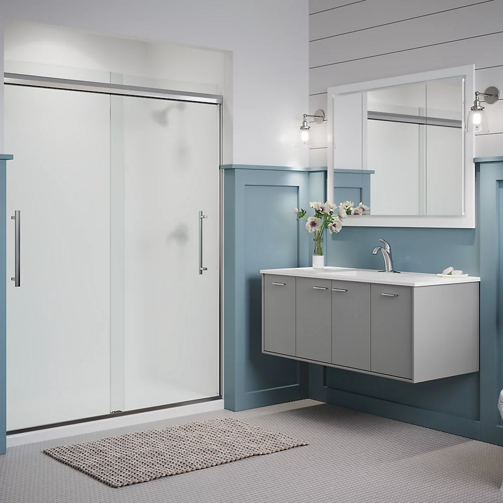Kohler Frameless sliding shower door, 79-1/16" H x 54-5/8 - 59-5/8" W, with 5/16" thick Frosted glass
