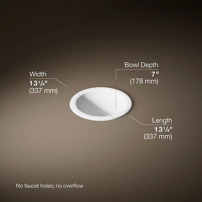 Kohler 13-1/4" round drop-in/undermount bathroom sink, no overflow