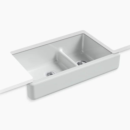 Kohler Smart Divide® 35-1/2" undermount double-bowl farmhouse kitchen sink with short apron