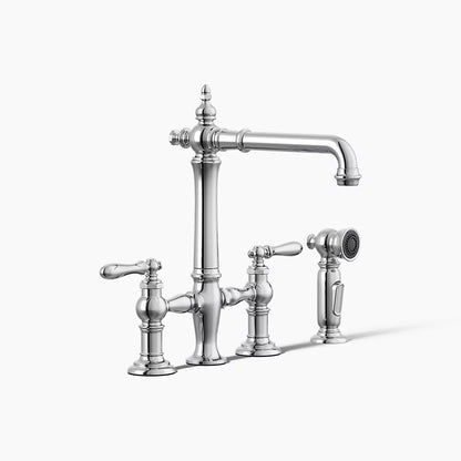 Kohler Three-hole bridge kitchen sink faucet with side sprayer