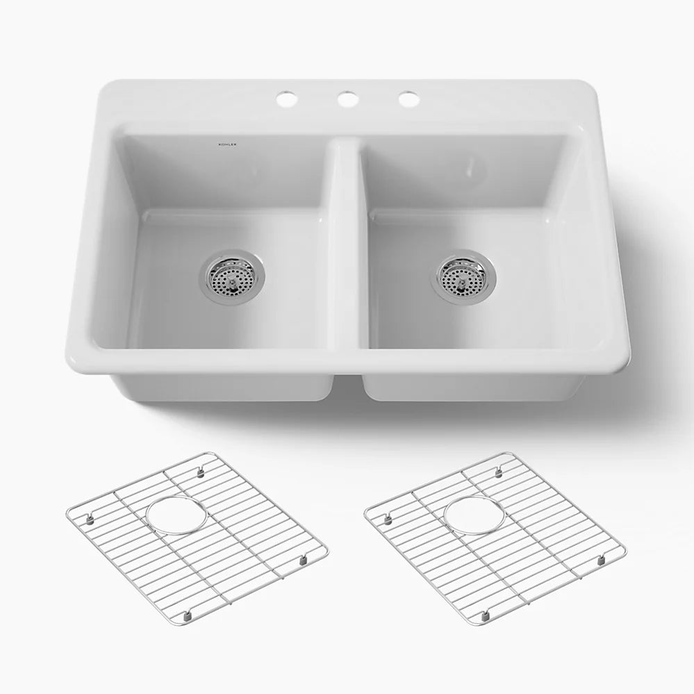 Kohler Riverby® 33" top-mount double-bowl kitchen sink