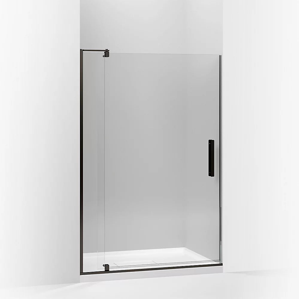 Kohler Pivot shower door, 74" H x 39-1/8 - 44" W, with 5/16" thick Crystal Clear glass