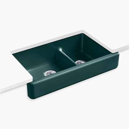 Kohler Smart Divide® 35-1/2" undermount double-bowl farmhouse kitchen sink with short apron