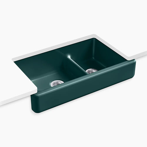 Kohler Smart Divide® 35-1/2" undermount double-bowl farmhouse kitchen sink with short apron