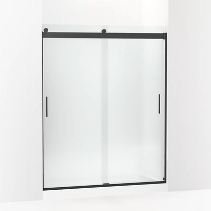 Kohler Sliding shower door, 74" H x 56-5/8 - 59-5/8" W, with 1/4" thick Frosted glass and blade handles