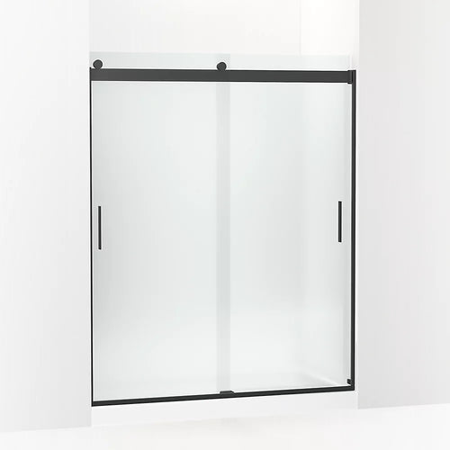 Kohler Sliding shower door, 74" H x 56-5/8 - 59-5/8" W, with 1/4" thick Frosted glass and blade handles