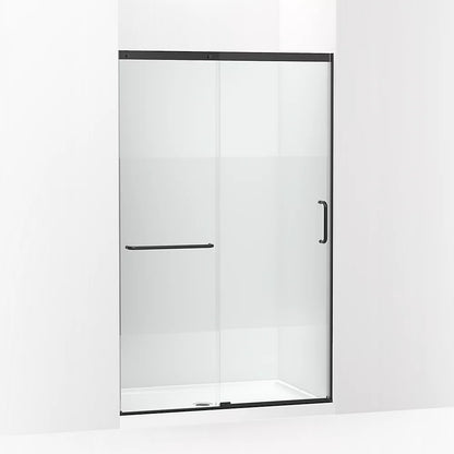 Kohler Sliding shower door, 75-1/2" H x 44-1/4 - 47-5/8" W, with heavy 5/16" thick Crystal Clear glass with privacy band