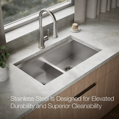 Kohler Task™ Smart Divide® Smart Divide® 33" top-/undermount double-bowl workstation kitchen sink