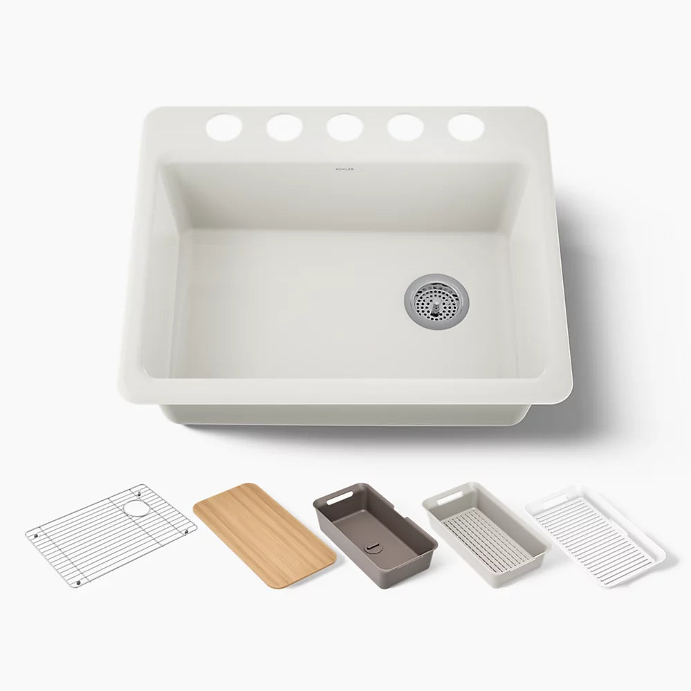 Kohler Riverby® 27" undermount single-bowl workstation kitchen sink