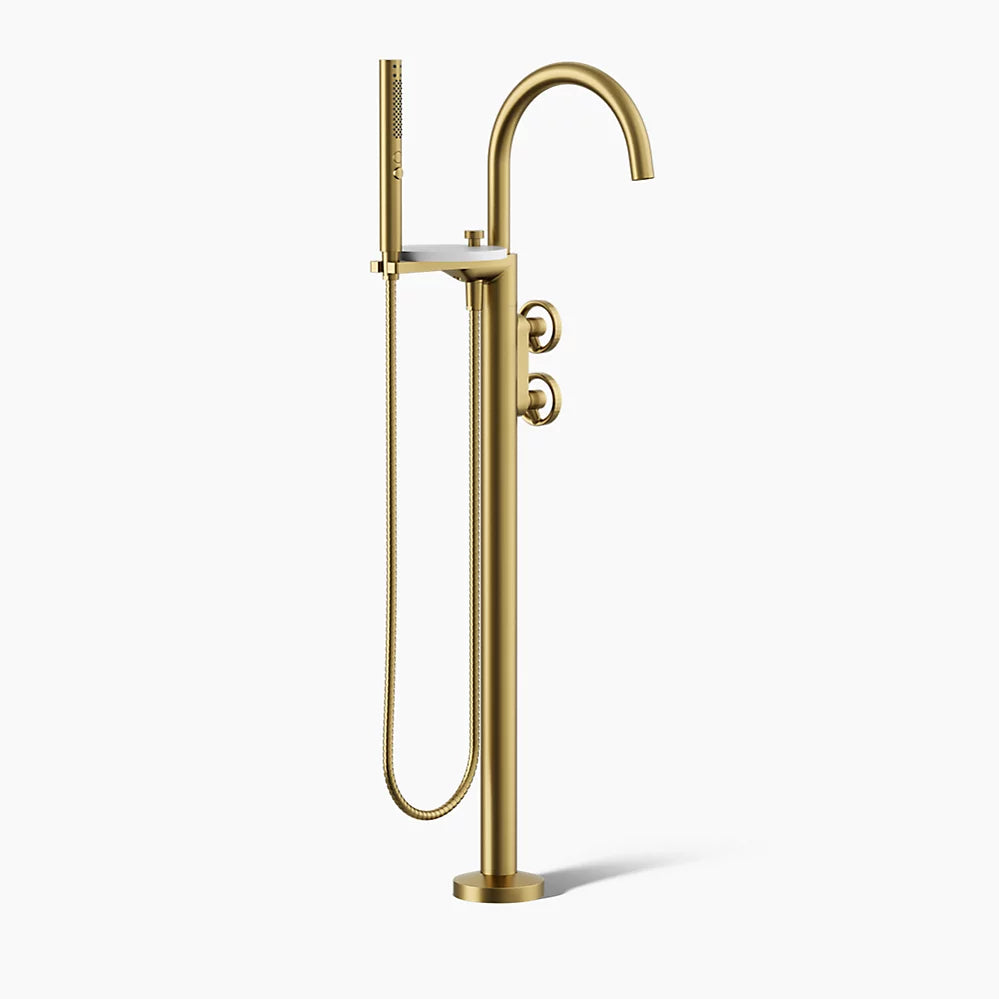 Kohler Floor-mount bath filler trim with industrial handles and handshower