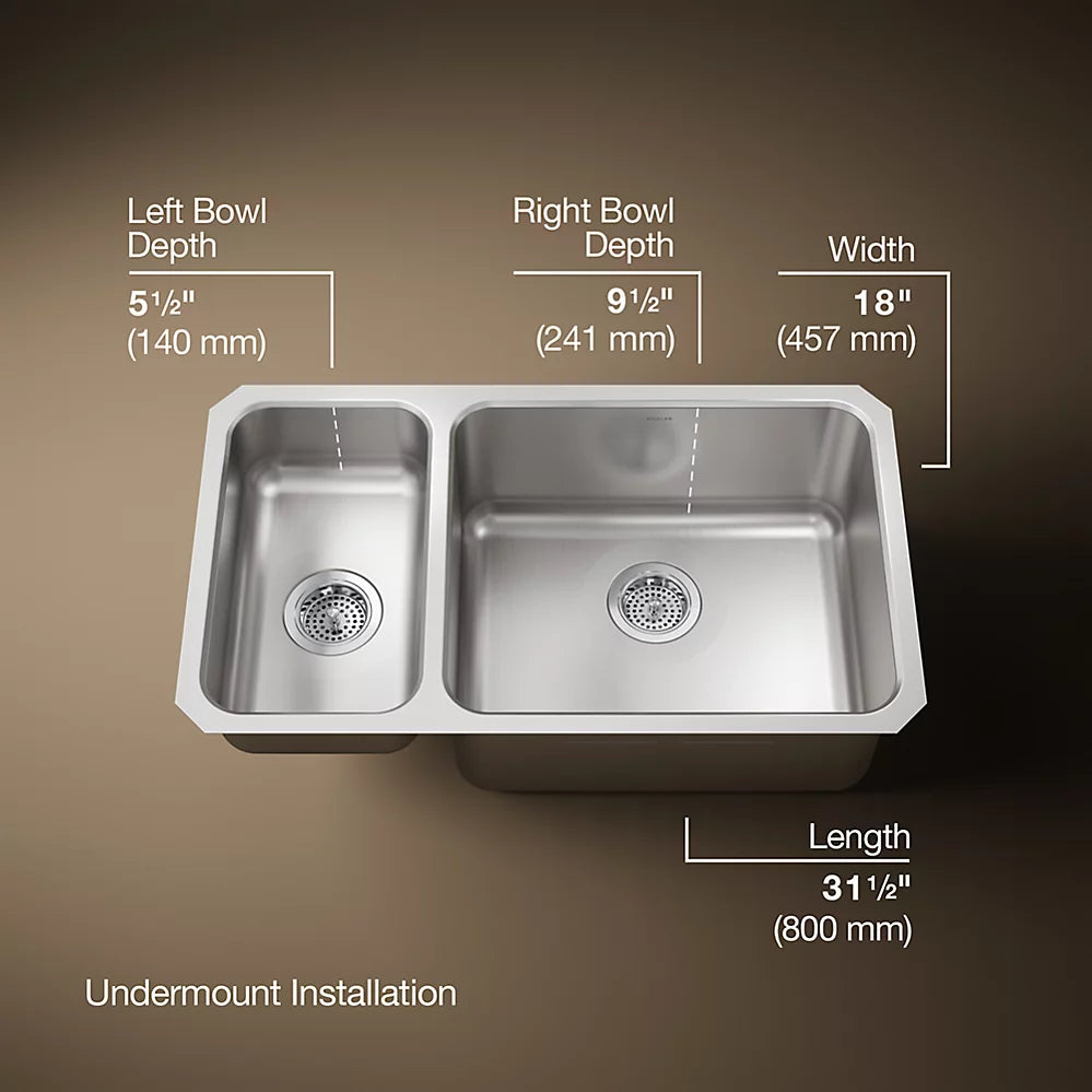 Kohler Undertone® 31-1/2" undermount double-bowl kitchen sink